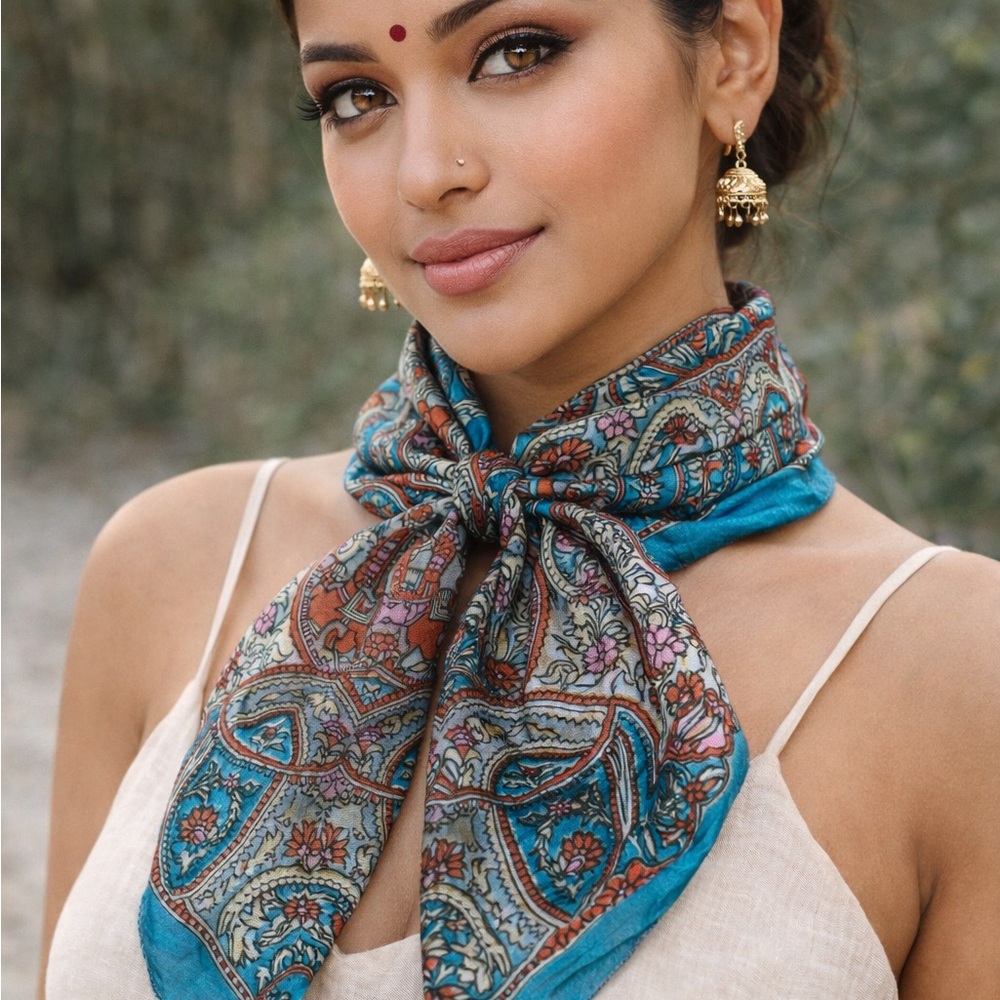 Teal Paisley Women's Silk-Feel Scarf by